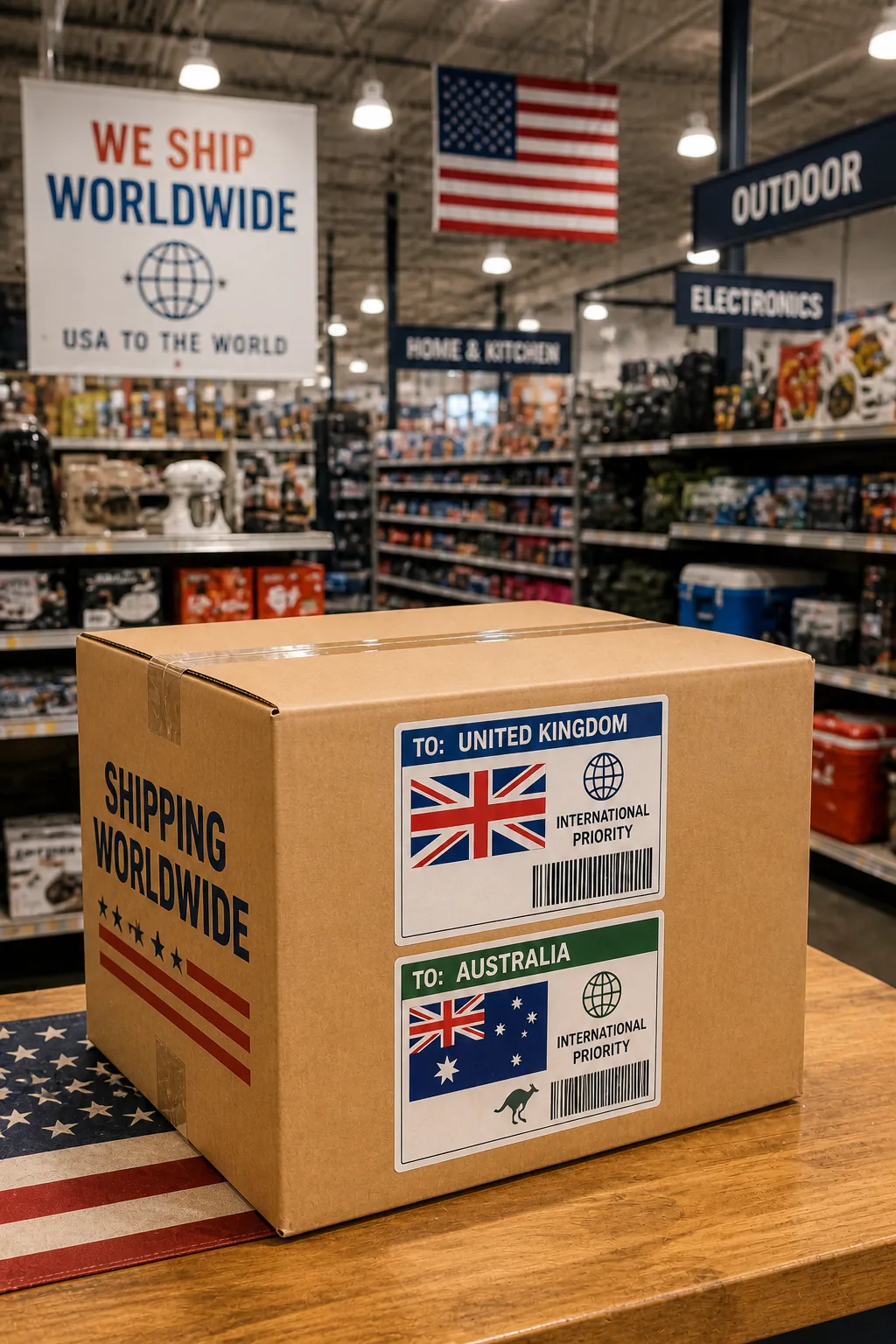 US warehouse packages ready to ship to Australia